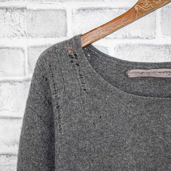 Raquel Allegra Women's Distroyed ripped 100% Cashmere Sweater in Gray sz 3 - Picture 6 of 13